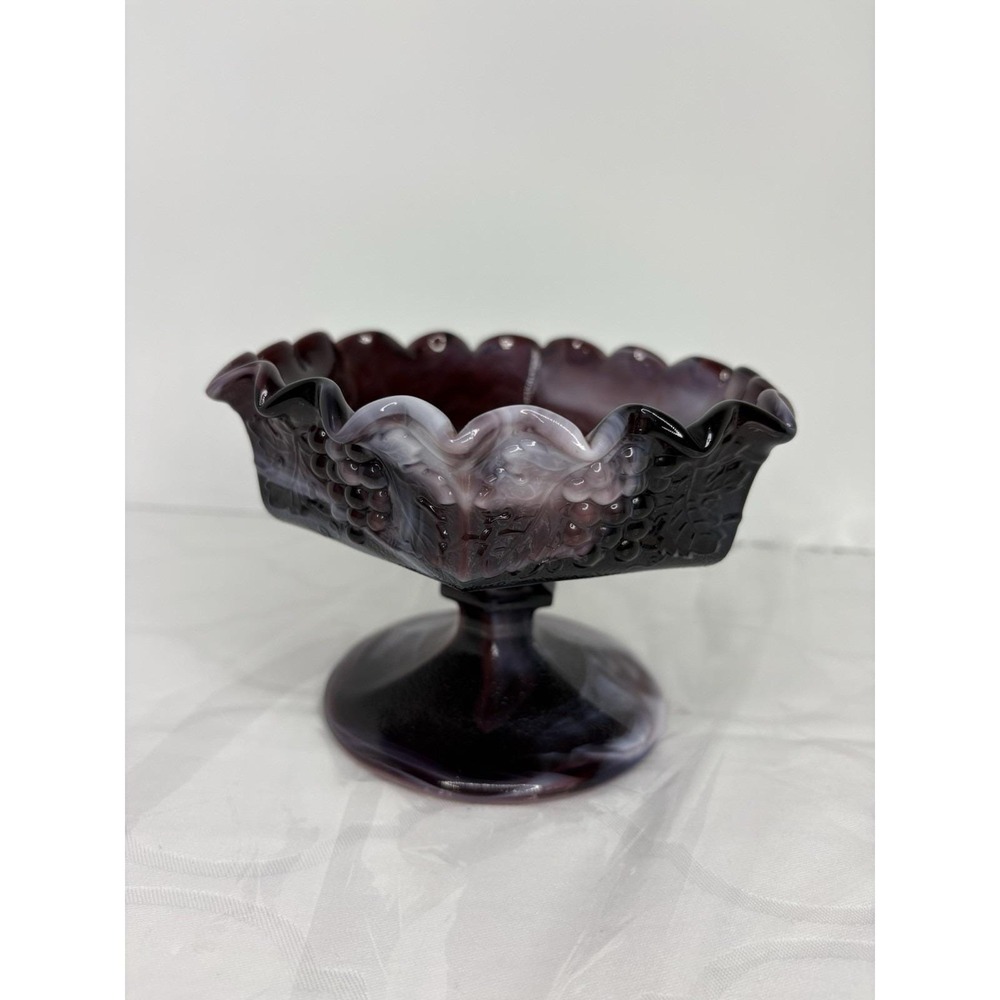 Vintage Imperial Glass Hexagon Purple Slag Open Candy Dish Grape Vine Amethyst